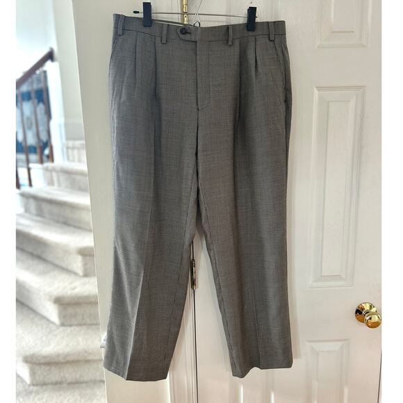 Ralph Lauren Grey Black Micro Houndstooth Wool Pleated Trousers 35/29 - Picture 1 of 5